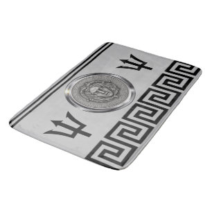 Tapis De Bain Medusa Argent, Clé Grecque, Gris Trident