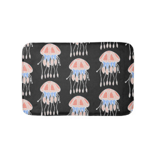 Tapis De Bain Méduse peinte à la main, motif vintage vibrant.
