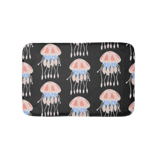 Tapis De Bain Méduse peinte à la main, motif vintage vibrant.