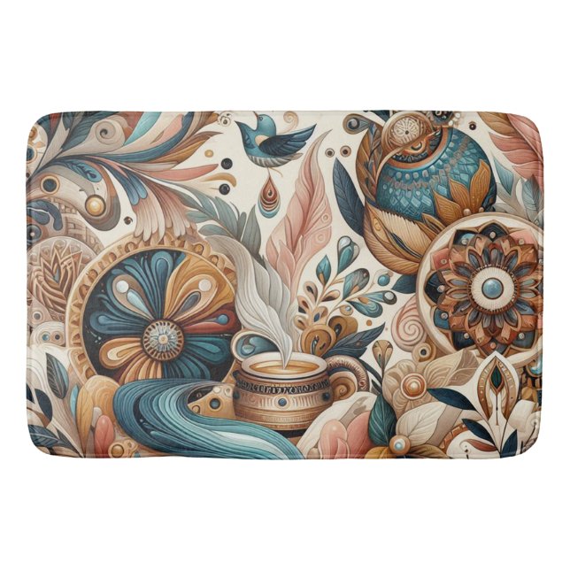 Tapis De Bain Mélange bohème de fleurs turquoises, magenta, viol (Devant)