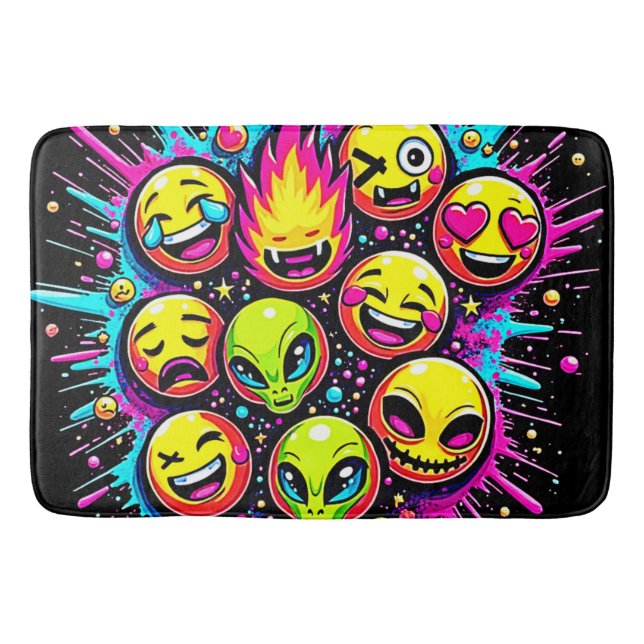 Tapis De Bain Mélange d'Emoji Néon Funky (Devant)
