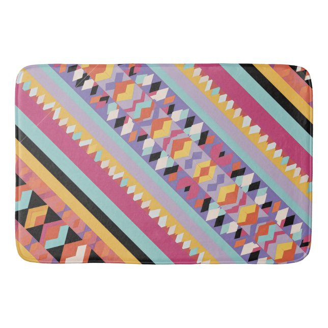 Tapis De Bain Mélange Motif bleu jaune rose (Devant)