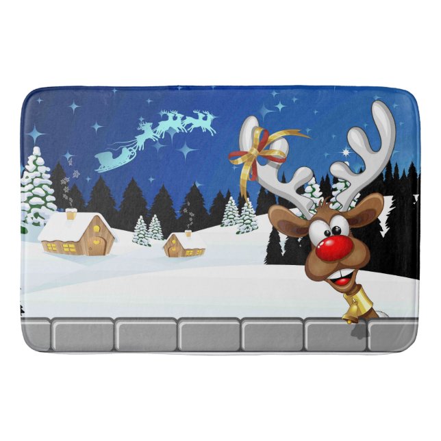Tapis De Bain Mème de Noël drôle de renne qui regarde par-dessus (Devant)