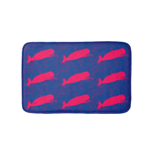Tapis De Bain mer bleue avec nager les baleines rouges (Devant)