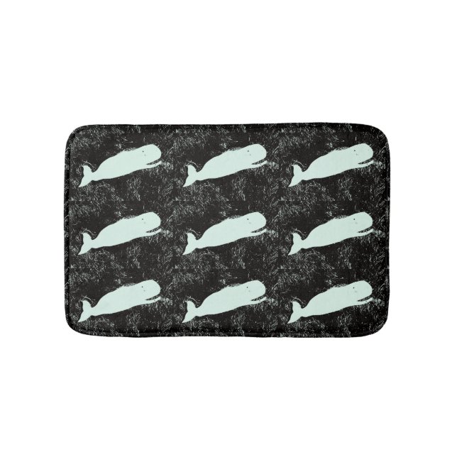Tapis De Bain mer noire avec baignade baleine blanche (Devant)