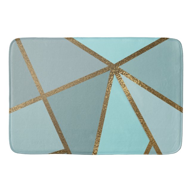 Tapis De Bain Mer Turquoise Vert Bleu & Bronze Géométrique (Devant)