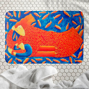 Tapis De Bain Mère Et Fils Avec Poisson D'Or Peinture D'Art Mode