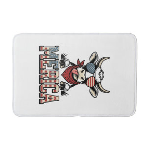 Tapis De Bain Merica Graphique de gravure vintage de vache patri