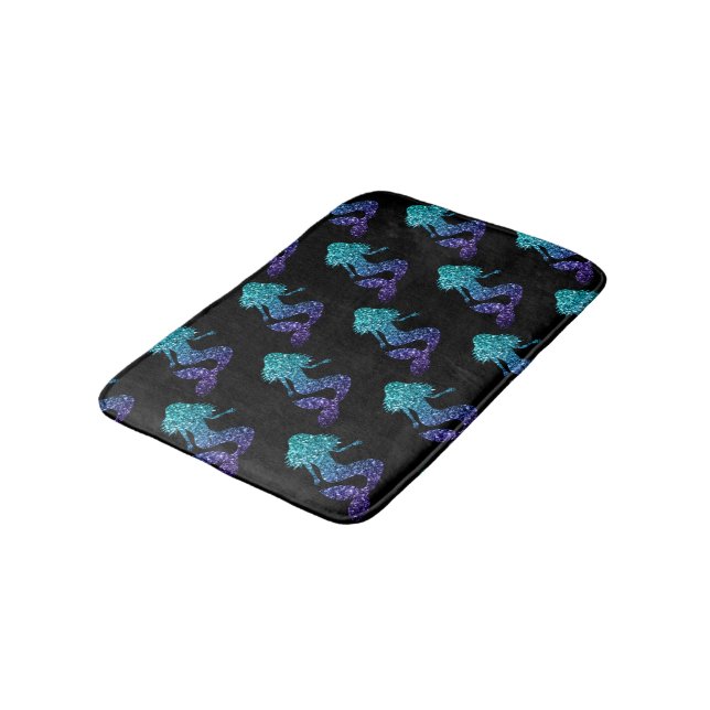 Tapis De Bain Mermaid aqua bleu ombre motif noir (Angle)