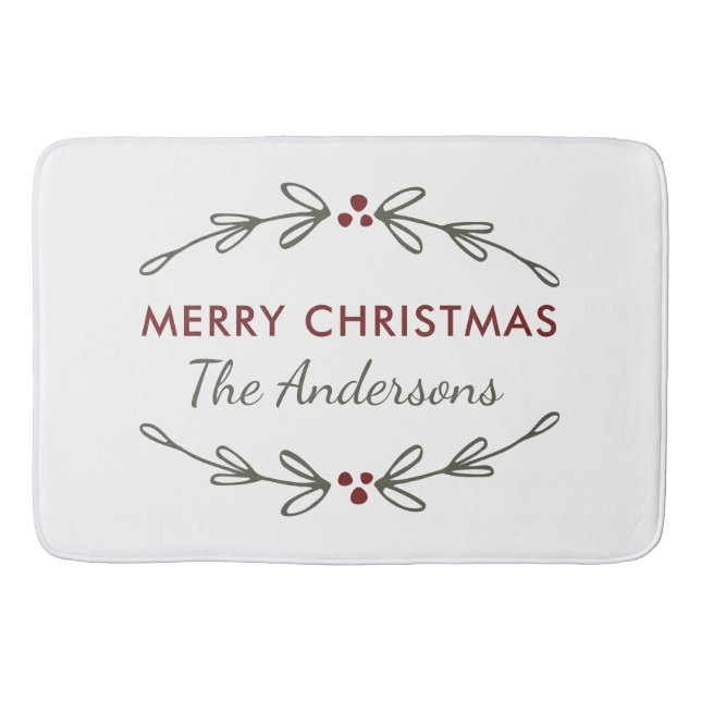 Tapis De Bain Merry Christmas Mistletoe and Berries Bath Mat (Devant)