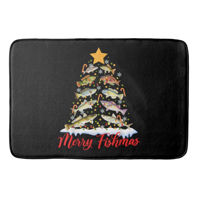 Tapis De Bain Merry Fishmas Funky Christmas Tree Lights Fish Fis (Devant)