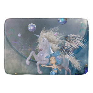 Tapis De Bain Merveilleuse licorne blanche avec peu de fée