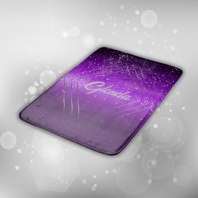 Tapis De Bain Métal brossé violet moderne avec Monogramme argent (Créateur téléchargé)