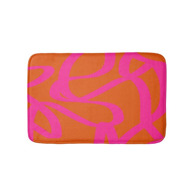 Tapis De Bain Mi-Siècle Abstrait Moderne Lignes Orange Et Rose (Devant)