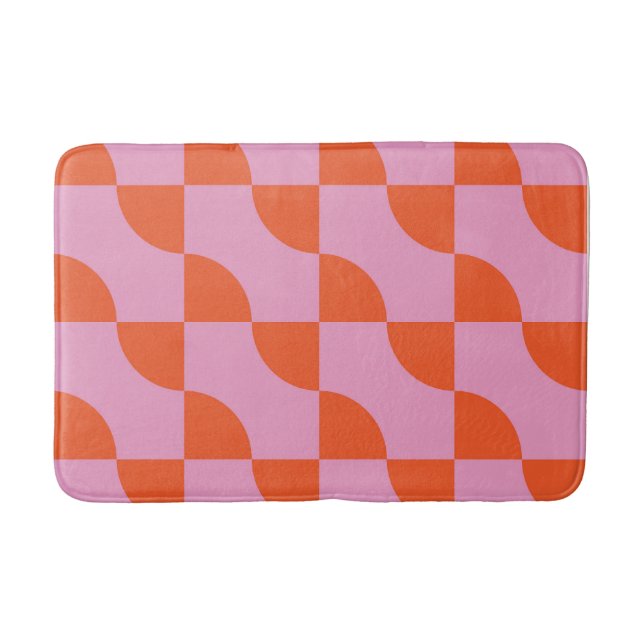 Tapis De Bain Mi-siècle Abstraits demi-cercles orange sur rose (Devant)