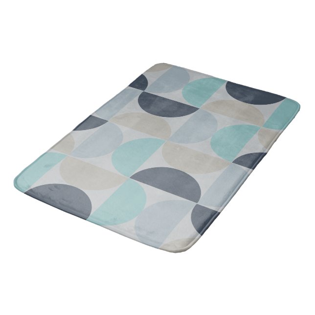 Tapis De Bain Mi-siècle moderne bleu vert et gris (Angle)