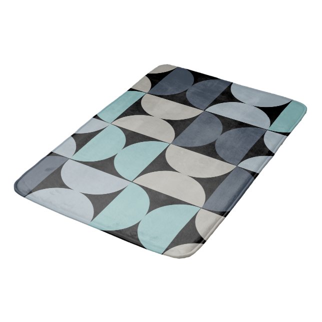 Tapis De Bain Mi-siècle moderne bleu vert et gris (Angle)