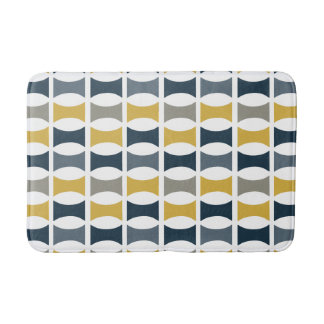 Tapis De Bain Mi-siècle moderne Motif géométrique Marine Mustard