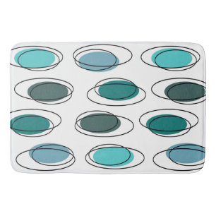 Tapis De Bain Mi-Siècle Moderne Ovals Scribbles Turquoise