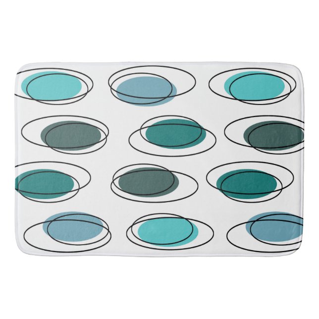 Tapis De Bain Mi-Siècle Moderne Ovals Scribbles Turquoise (Devant)