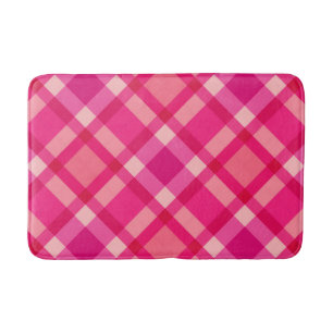 Tapis De Bain Mi-siècle moderne Plaid, Fuchsia rose & Coral Roug