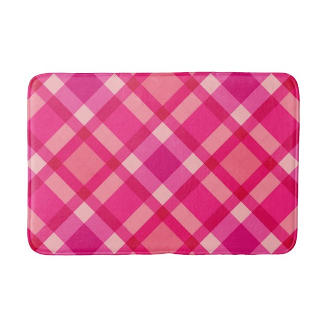 Tapis De Bain Mi-siècle moderne Plaid, Fuchsia rose & Coral Roug (Devant)