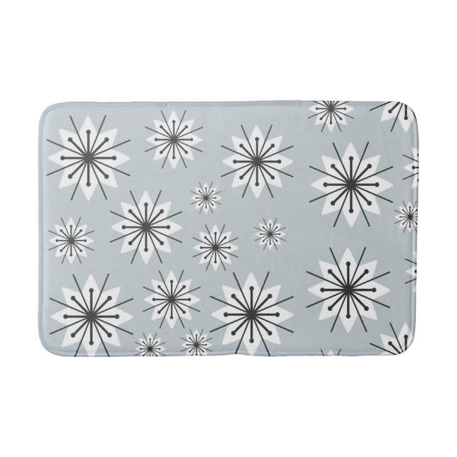 Tapis De Bain Mi-Siècle Moderne Snowflakes Silver (Devant)
