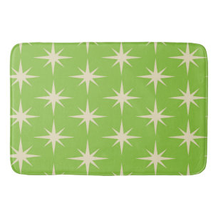 Tapis De Bain Mid Century Atomic Stars Motif sur Green