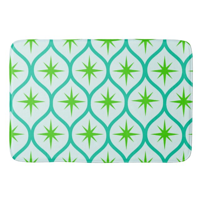 Tapis De Bain Mid-Century Green Starbursauts sur Motif Ovals (Devant)
