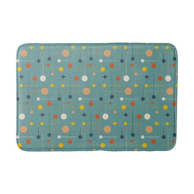 Tapis De Bain Mid Century moderne atomique Turquoise Motif Abstr (Devant)