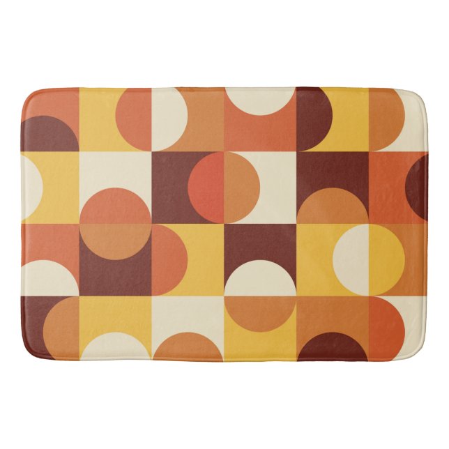 Tapis De Bain Mid Century Moderne demi cercles jaune et orange (Devant)