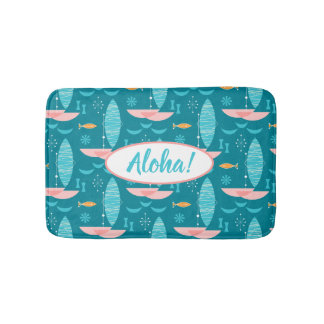 Tapis De Bain Mid Century Pink Catamaran - Blue Background