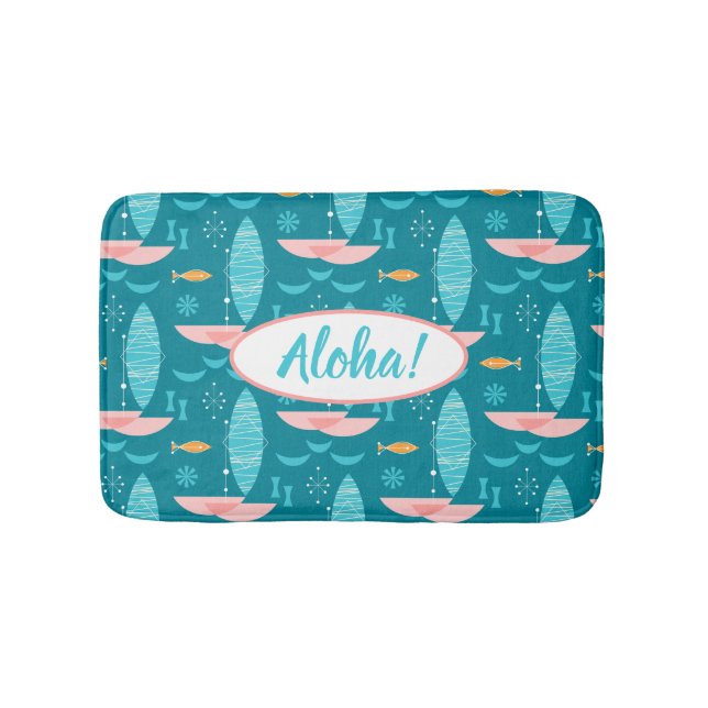 Tapis De Bain Mid Century Pink Catamaran - Blue Background (Devant)