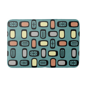 Tapis De Bain Midcentury MCM Rounded Rectangles Turquoise Colorf