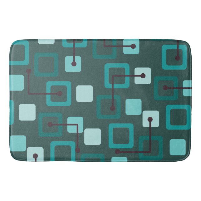 Tapis De Bain Midsiècle 1950 Carreaux & Carré Turquoise (Devant)