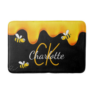 Tapis De Bain Miel d'abeilles Monogramme d'or noir
