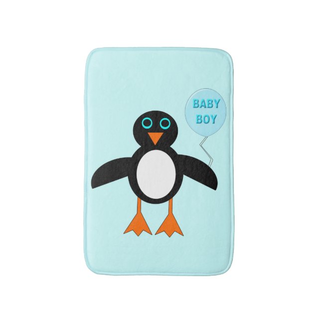 Tapis de bain Mignon Bébé Garçon Pingouin Bleu (Devant (Vertical))