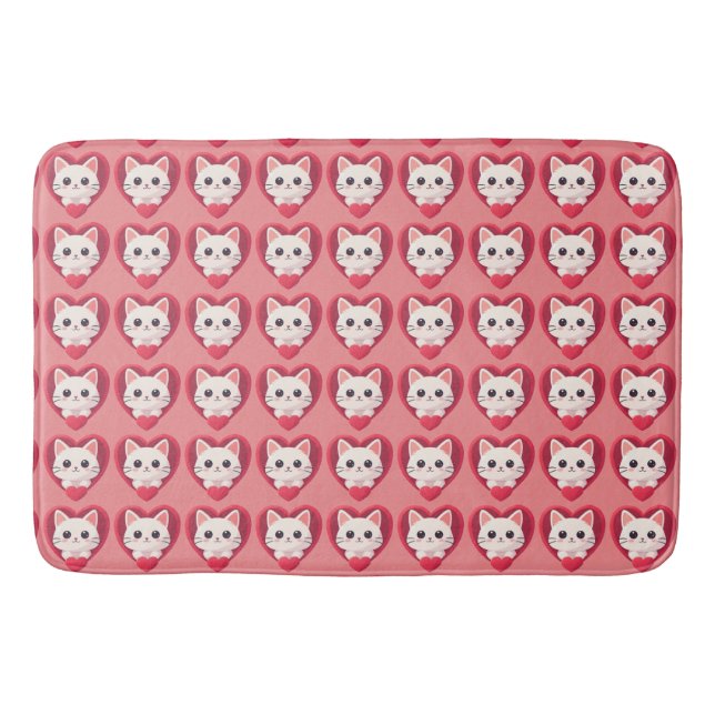 Tapis De Bain Mignon Chat Blanc avec Design Kawaii Kitty Love (Devant)