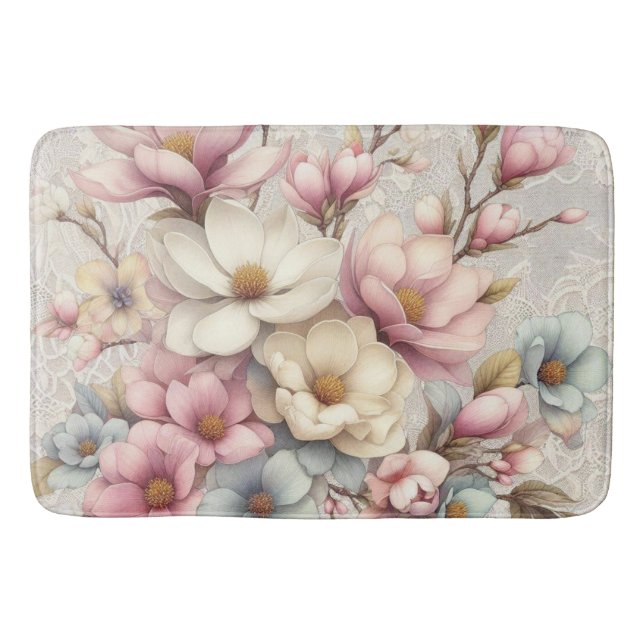 Tapis De Bain Mignon chic fille florale et dentelle (Devant)
