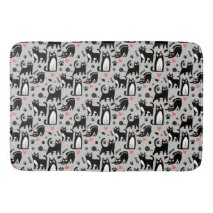 Tapis De Bain Mignon motif sans couture de chat noir sur fond gr