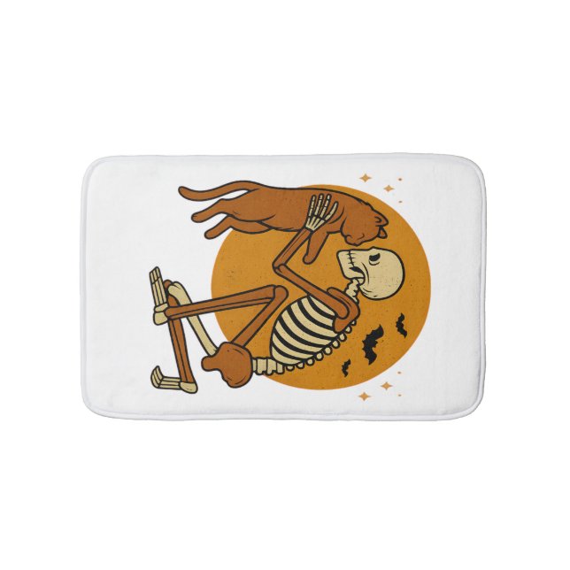 Tapis De Bain Mignon squelette étreignant un chat design gothiqu (Devant)