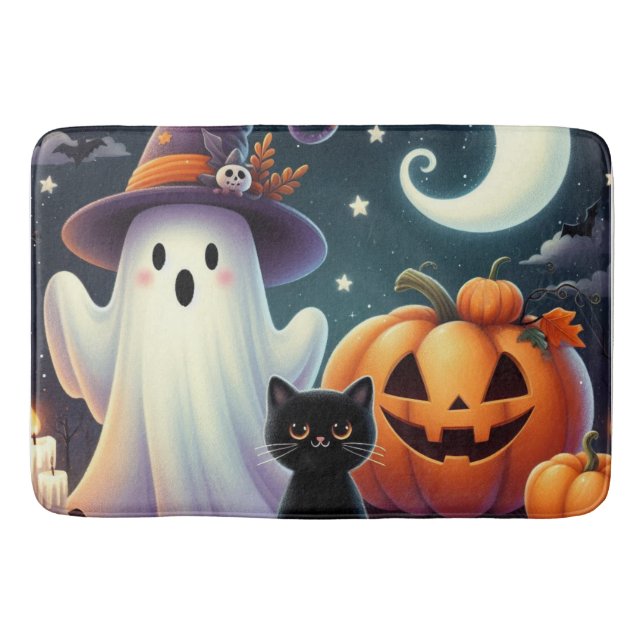 Tapis De Bain Mignonne, citrouille d'Halloween, chat & fantôme (Devant)