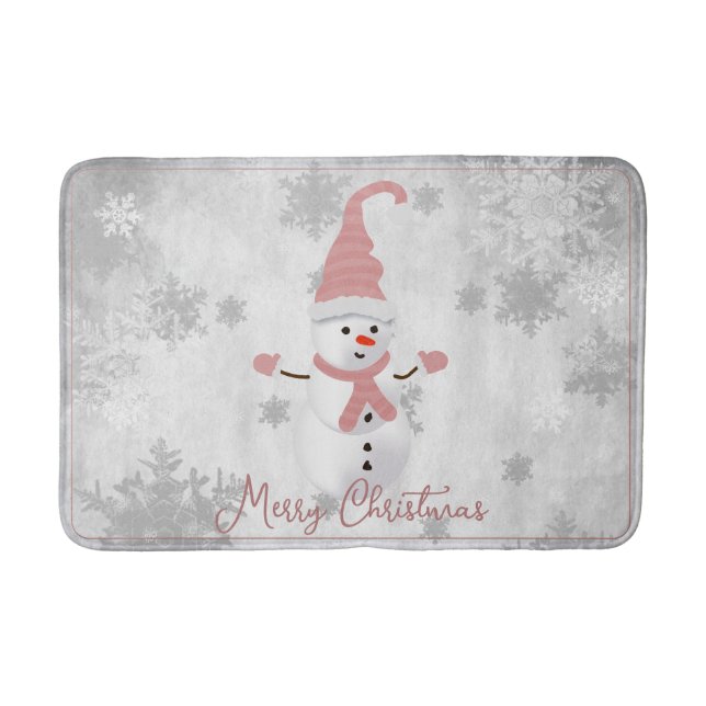Tapis De Bain Mignonne rose Snowman Mat de bain de vacances (Devant)