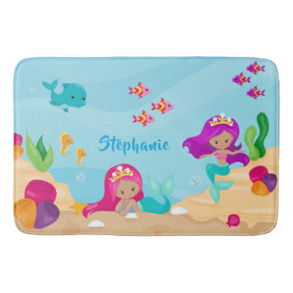 Tapis De Bain Mignonne sirène fille personnalisée sous la mer