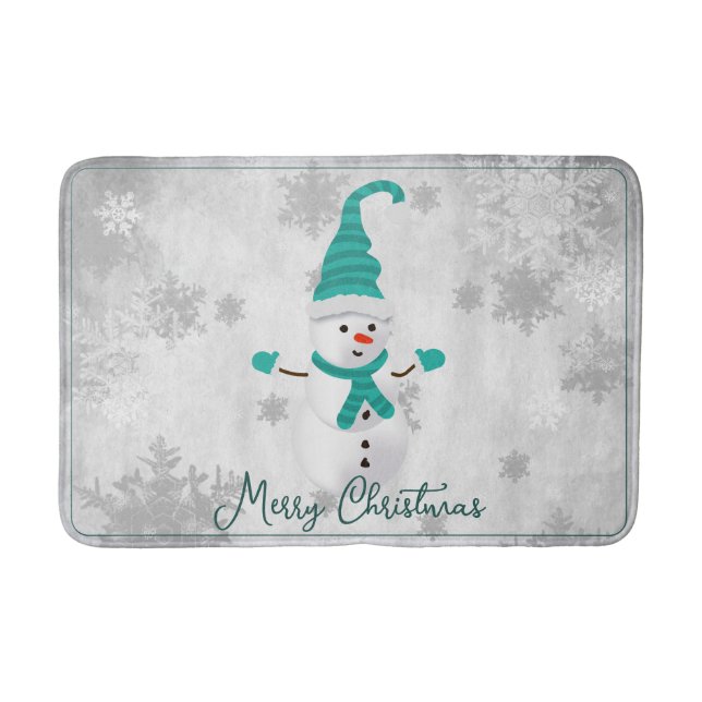 Tapis De Bain Mignonne turquoise Snowman Mat de bain de vacances (Devant)