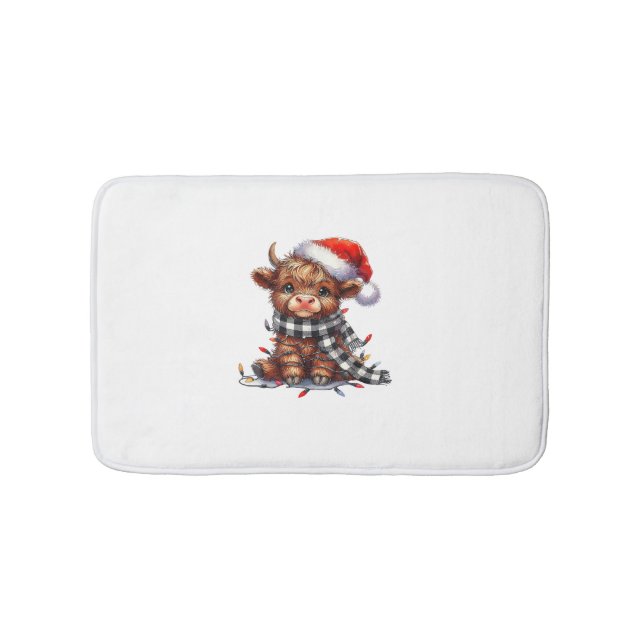 Tapis De Bain Mignons feux de Noël Vache Highland Funny Noël (Devant)