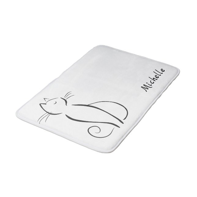 Tapis De Bain Mini chat noir sur blanc nom d'ajout (Angle)