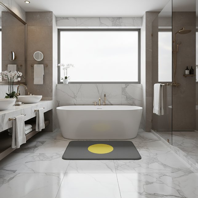 Tapis De Bain Minimalist Dark Gray Yellow Circle Single Dot (Minimalist Dark Gray Yellow Circle Single Dot Bath Mat)