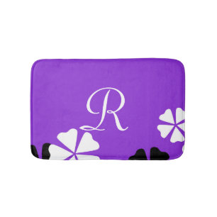 Tapis De Bain Minimalist Purple Floral Monogrammed Plush