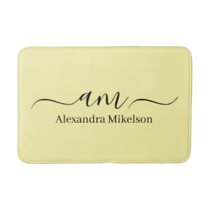 Tapis de bain minimaliste blanc Monogramme Simple